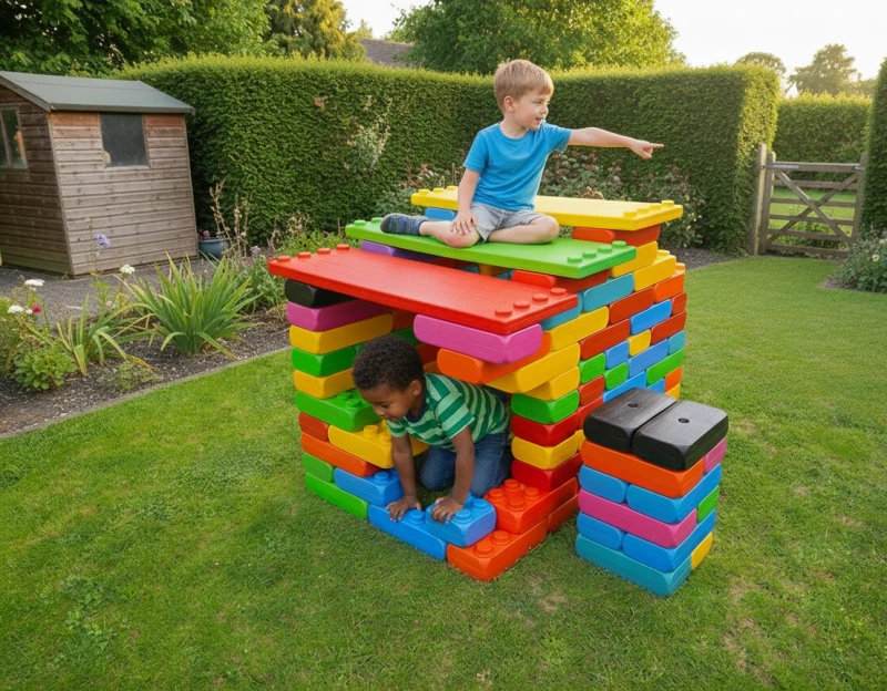 Jeu collectif avec des modules de construction pour enfants